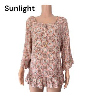 WESTPORT 1962 Women's XL Boho Floral Print Blouse With Ruffle Hem & 3/4 Sleeves